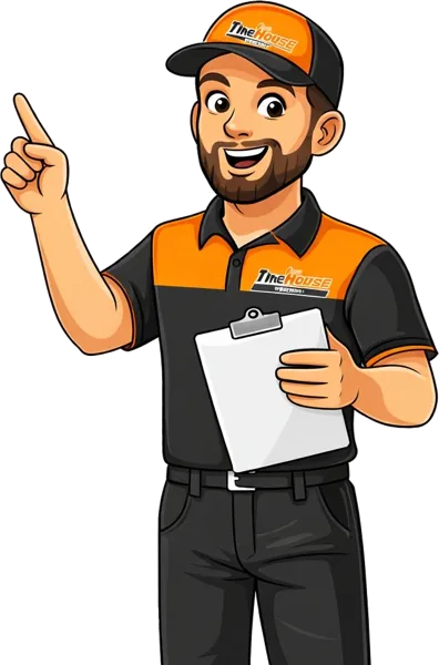 Tire House technician pointing with a clipboard